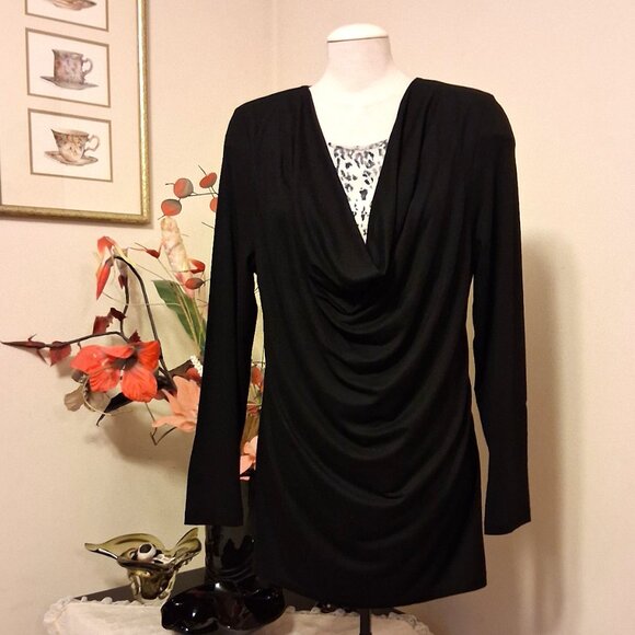 NWT gollehaug collection Women's Black Blouse Long Sleeve Top Size 16 - Picture 2 of 9